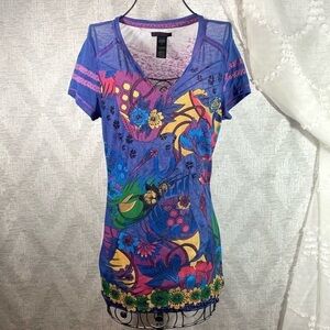 custo barcelona floral bird b neck t shirt size 1